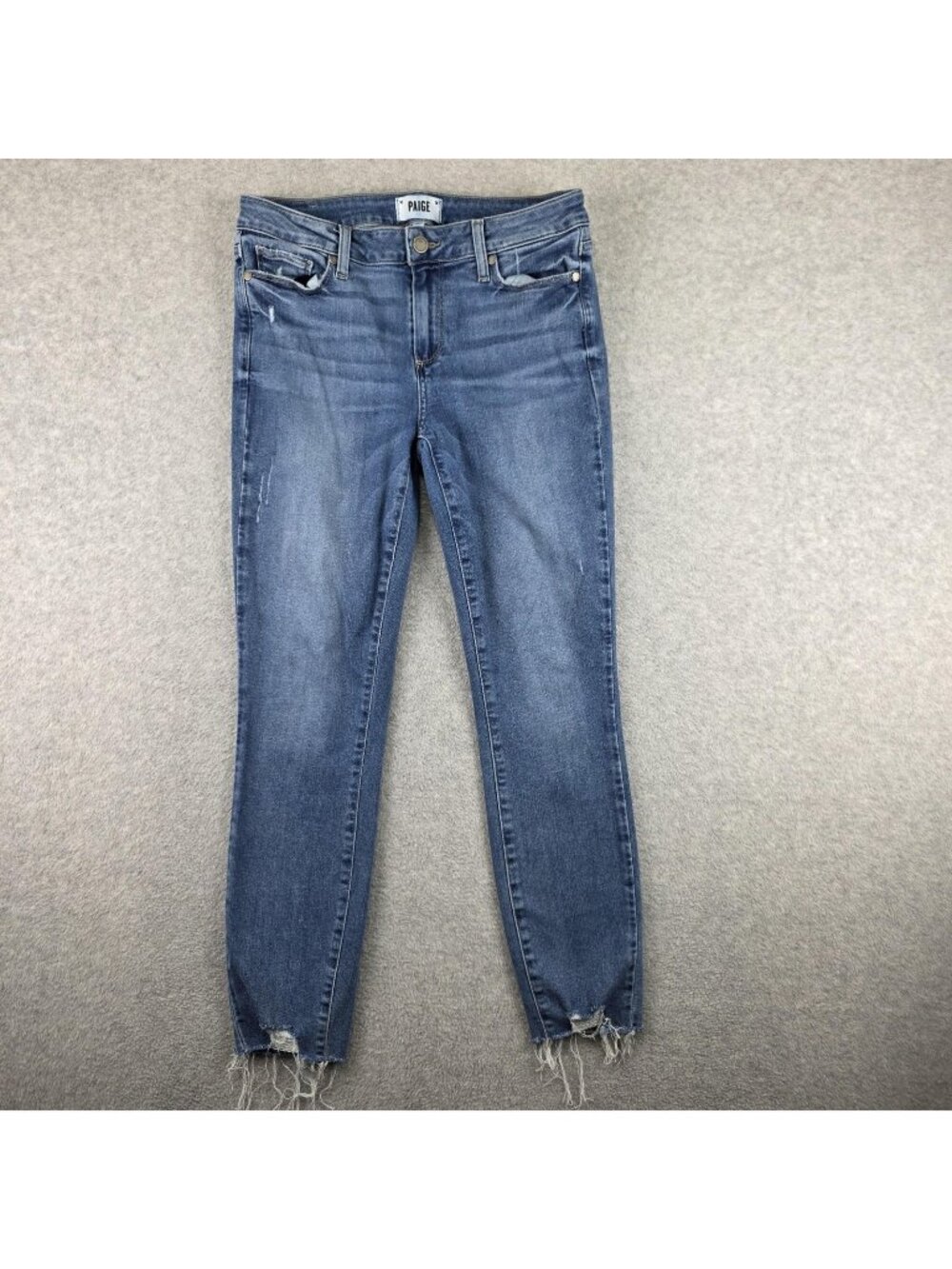 Paige Verdugo Jeans Womens 29 Ankle Skinny Light Wash Distressed Raw Hem Stretch